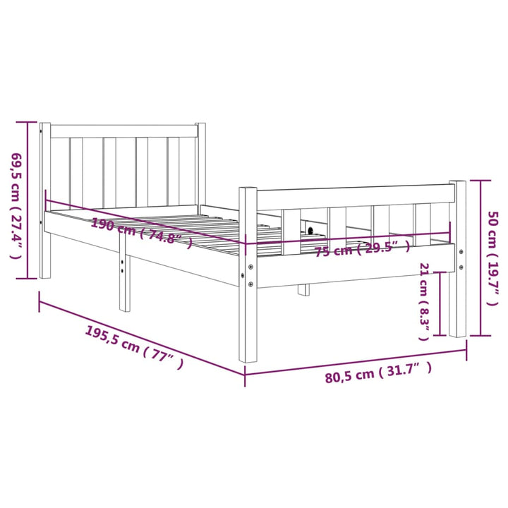 sengeramme 75x190 cm massivt træ