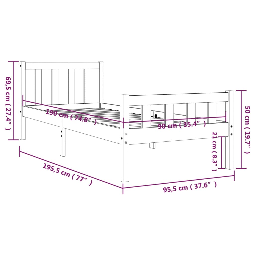 sengeramme 90x190 cm massivt træ