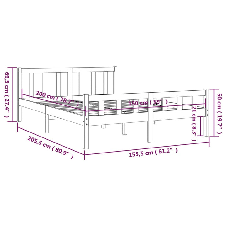 sengeramme 150x200 cm King Size massivt træ gyldenbrun