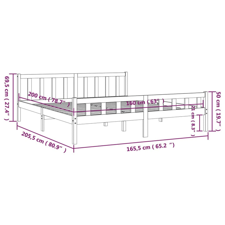 sengeramme 160x200 cm massivt træ hvid
