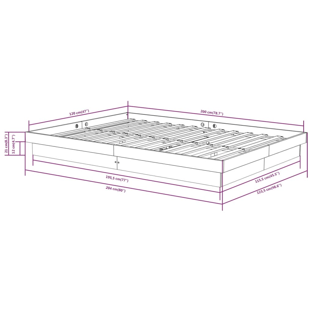 sengeramme 120x200 cm massivt træ hvid