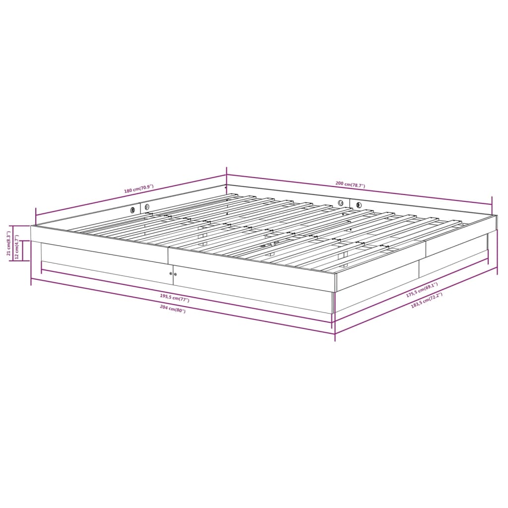 sengestel 180x200 cm Super King massivt fyrretræ hvid