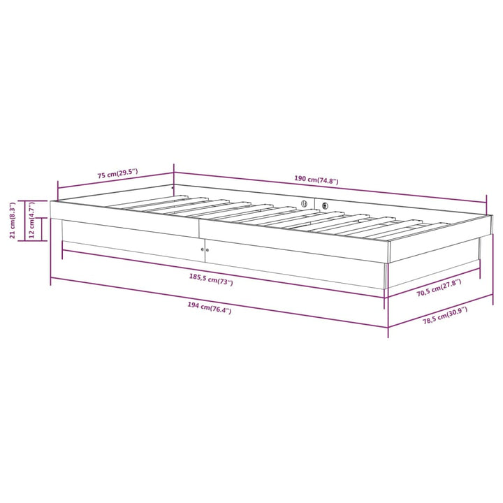 sengeramme 75x190 cm Small Single massivt træ sort