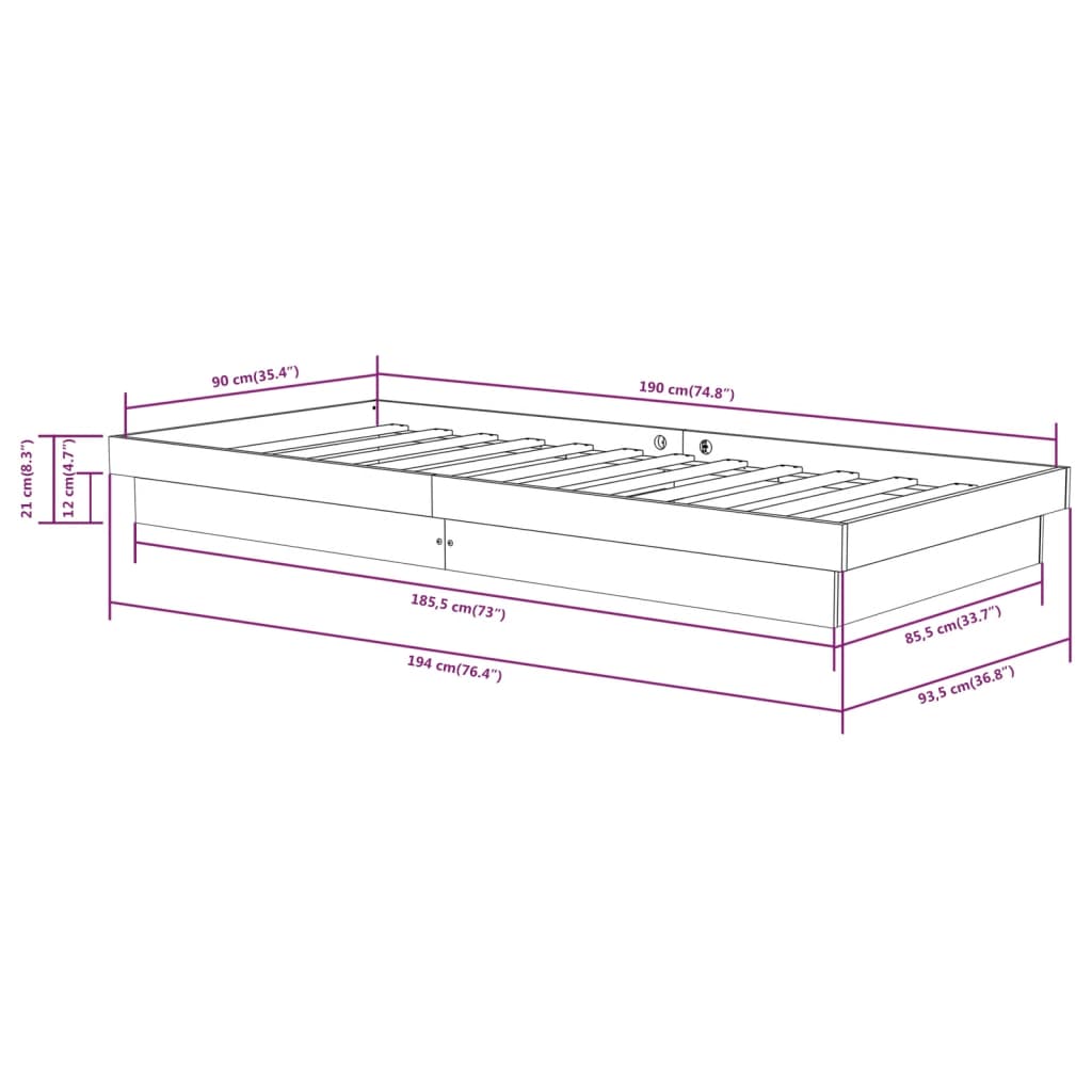 sengeramme 90x190 cm Single massivt træ hvid