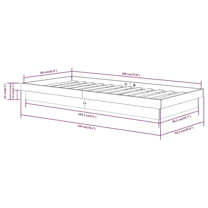 sengeramme 90x190 cm Single massivt træ hvid