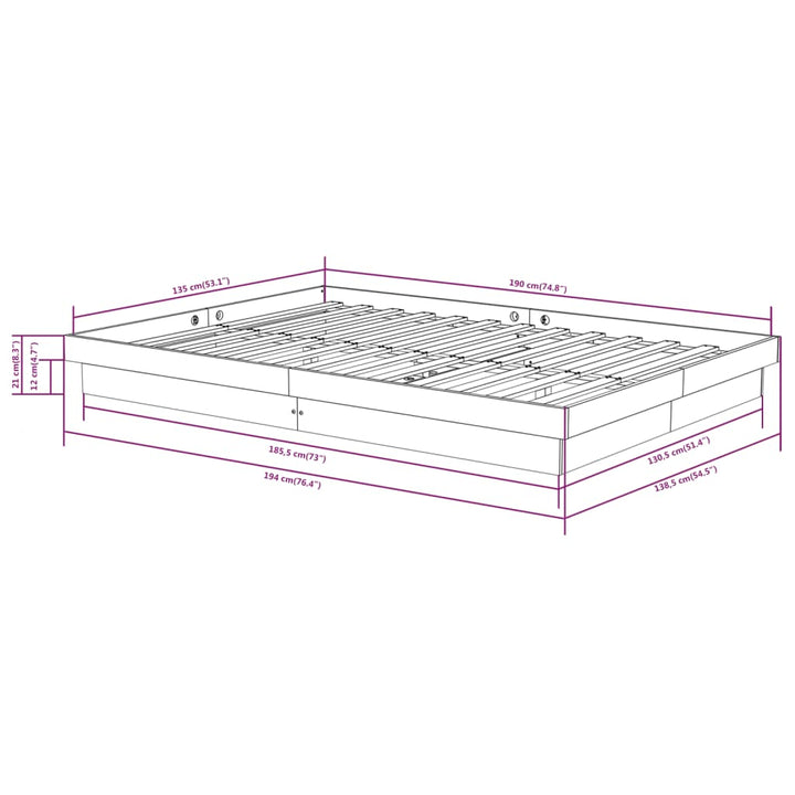 sengeramme 135x190 cm dobbelt massivt fyrretræ hvid