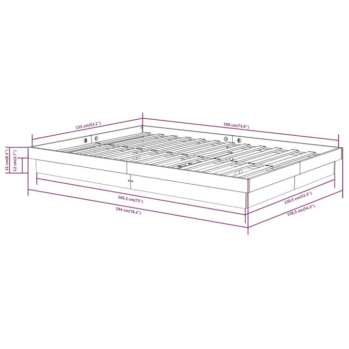 sengeramme 135x190 cm Double massivt fyrretræ grå