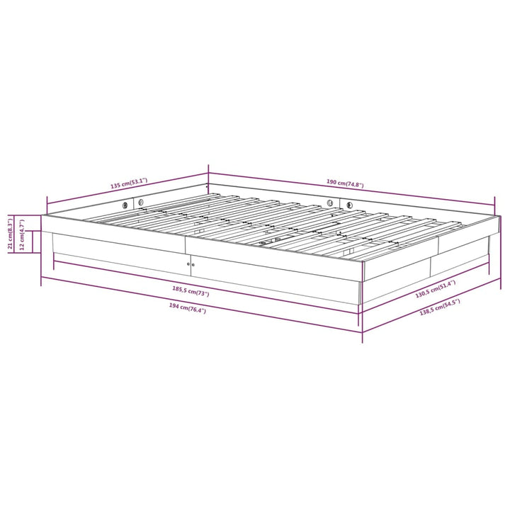 sengeramme 135x190 cm Double massivt fyrretræ sort