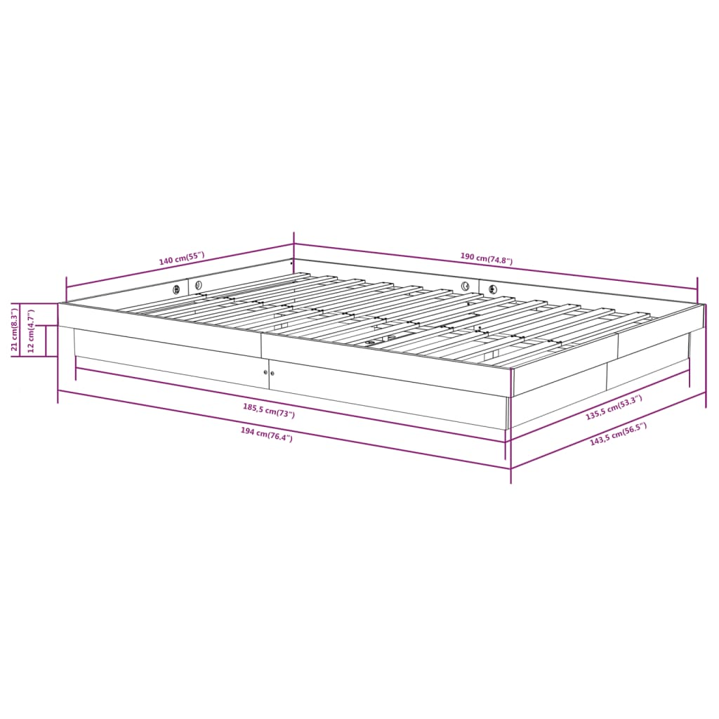 sengeramme 140x190 cm massivt træ hvid