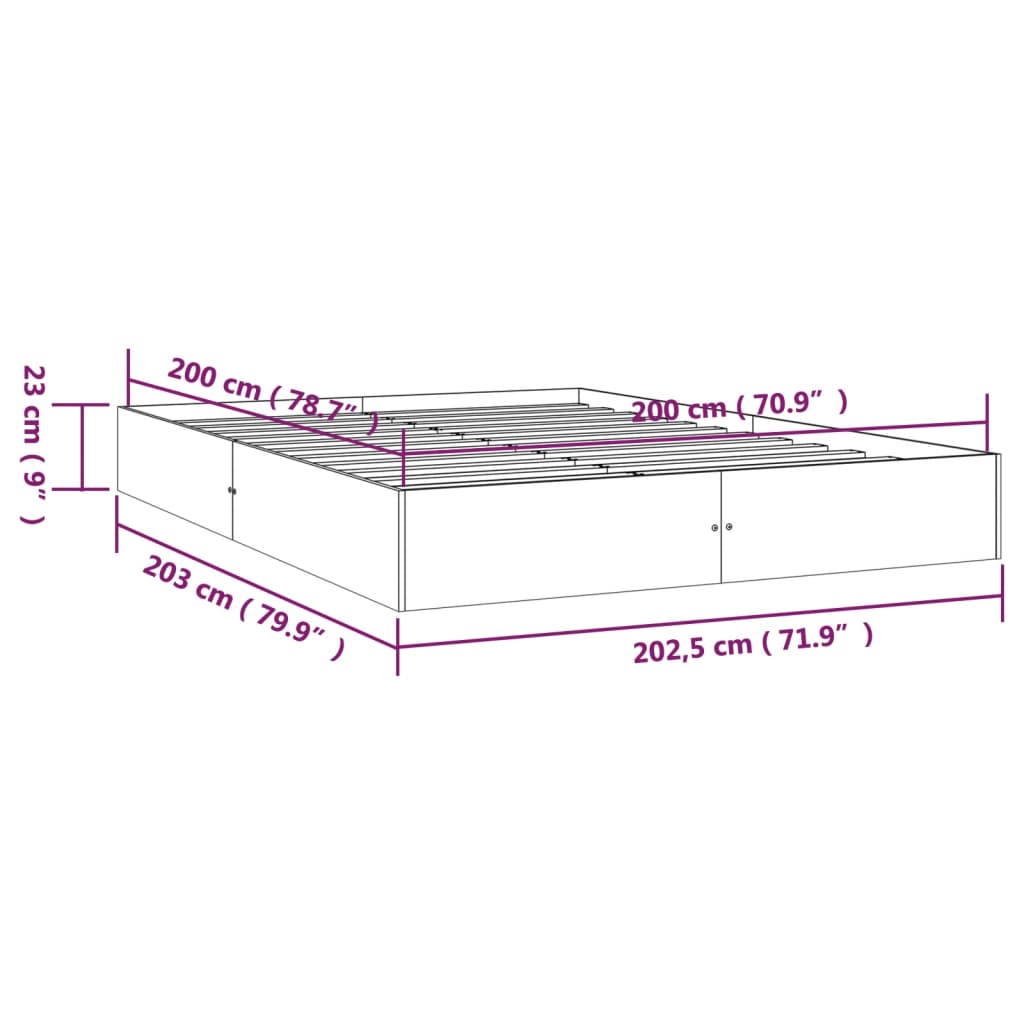 sengeramme uden madras 200x200 cm massivt træ