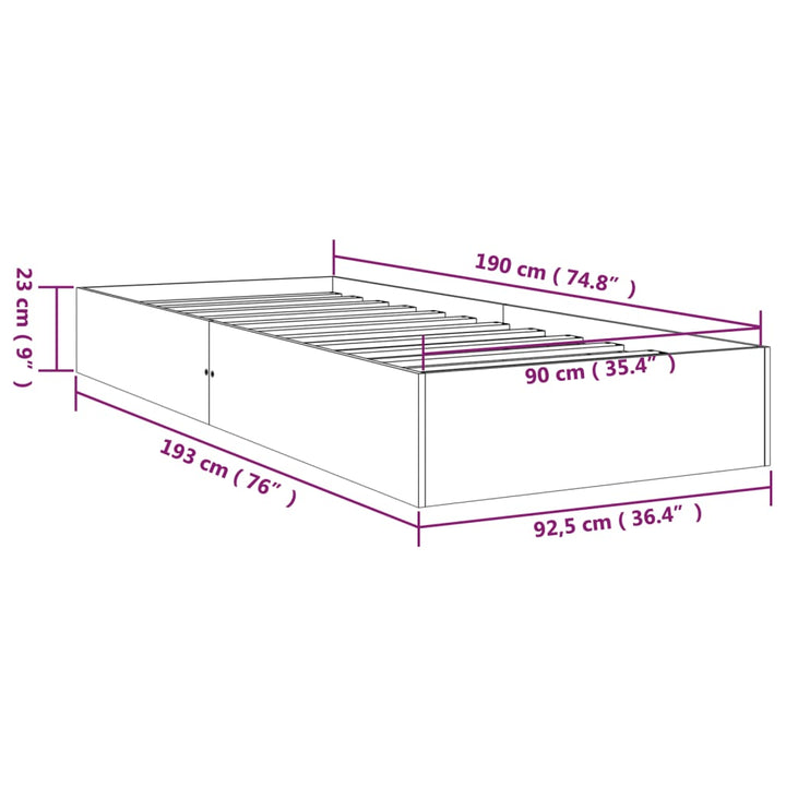 sengeramme 90x190 cm Single massivt træ hvid