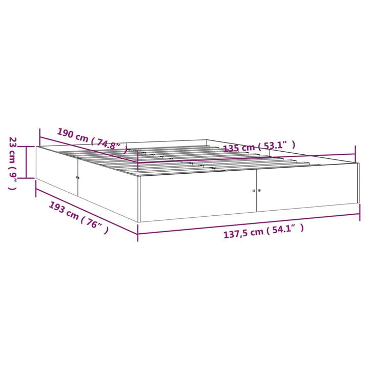 sengeramme 135x190 cm dobbelt massivt fyrretræ hvid