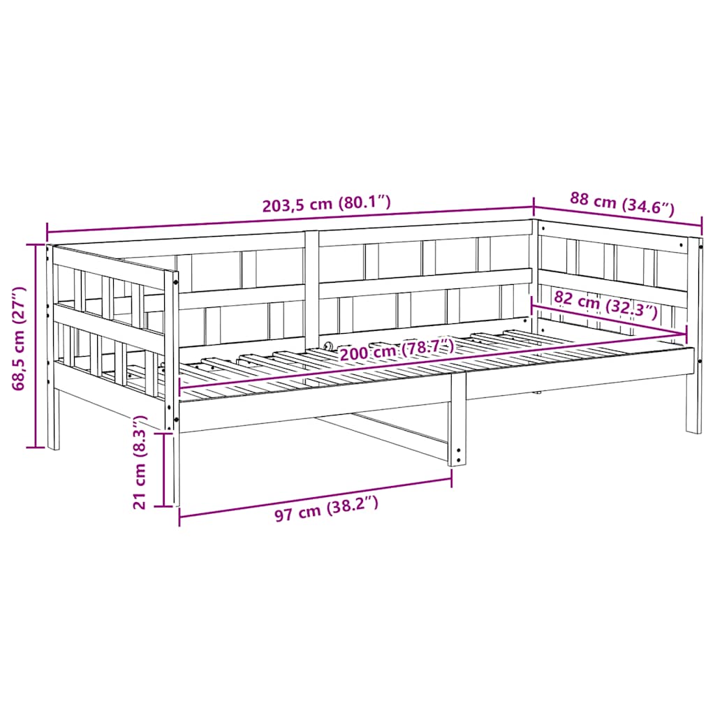 daybed 80x200 cm massivt fyrretræ gyldenbrun