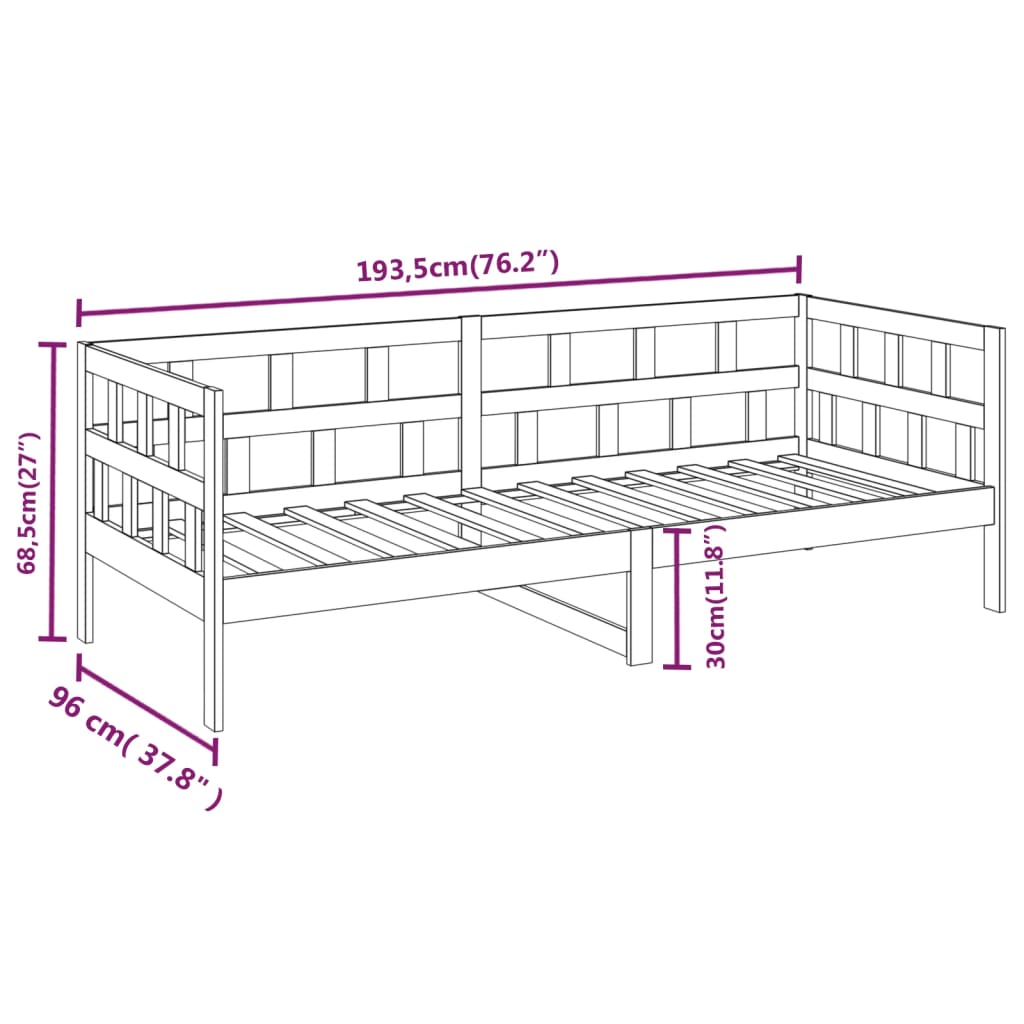 daybed massivt fyrretræ 90x190 cm
