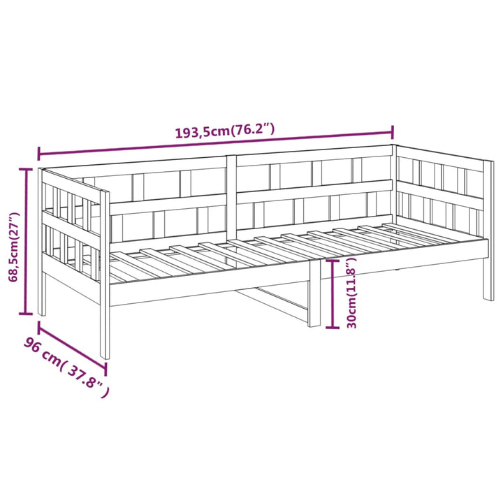 daybed massivt fyrretræ 90x190 cm