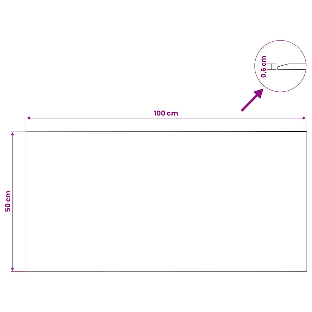 bordplade 50x100 cm hærdet glas transparent