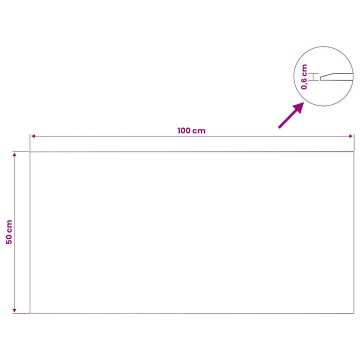 bordplade 50x100 cm hærdet glas transparent