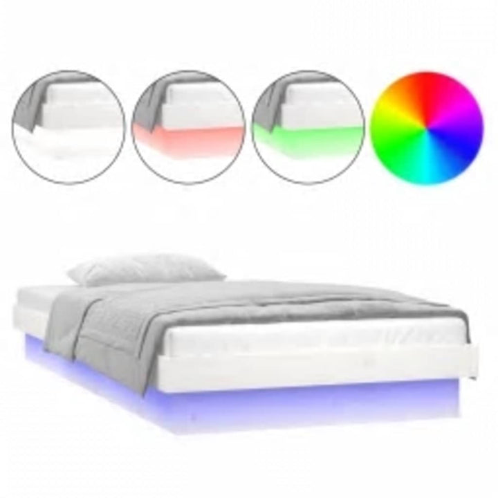 sengeramme med LED-lys 90x200 cm massivt træ hvid