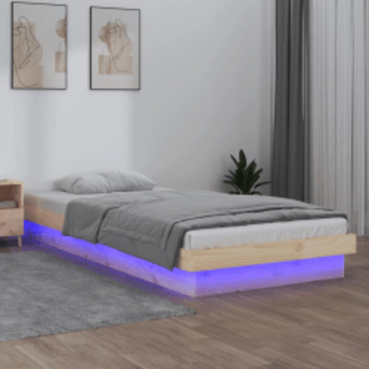 sengeramme med LED-lys 100x200 cm massivt træ