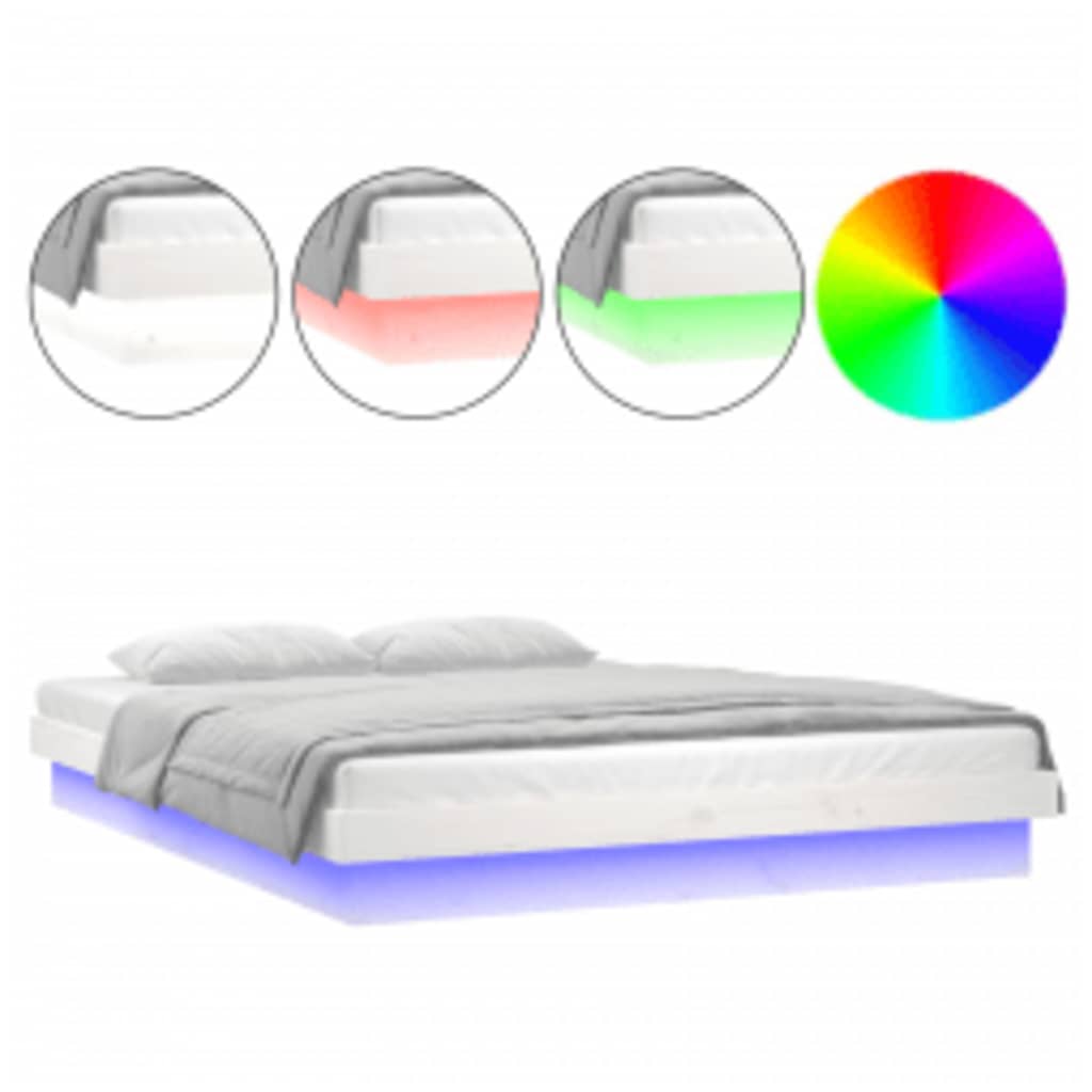 sengeramme med LED-lys 140x200 cm massivt træ hvid