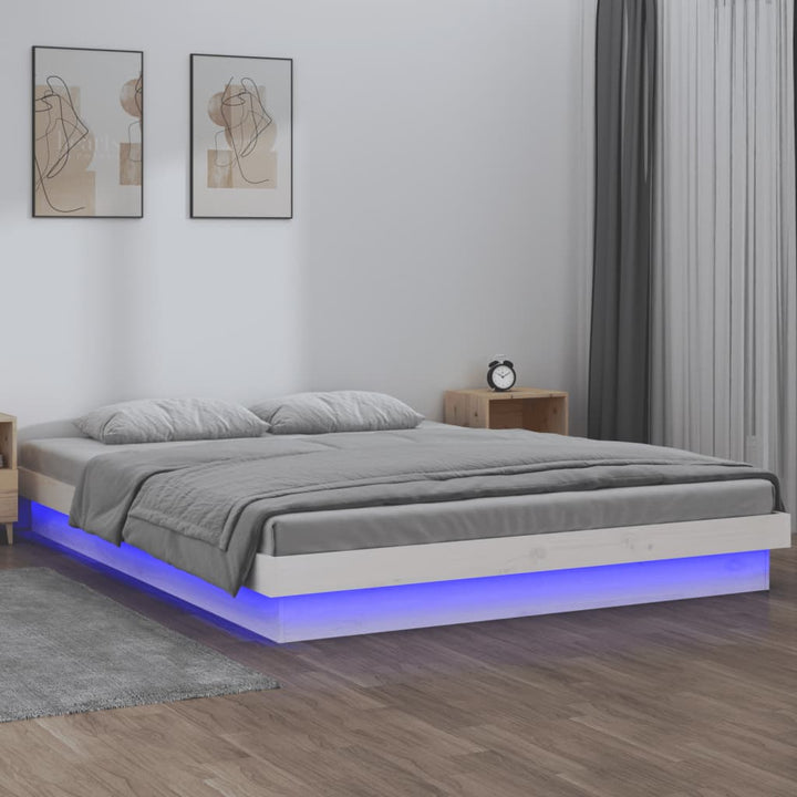 sengeramme med LED 180x200 cm super kingsize massivt træ hvid