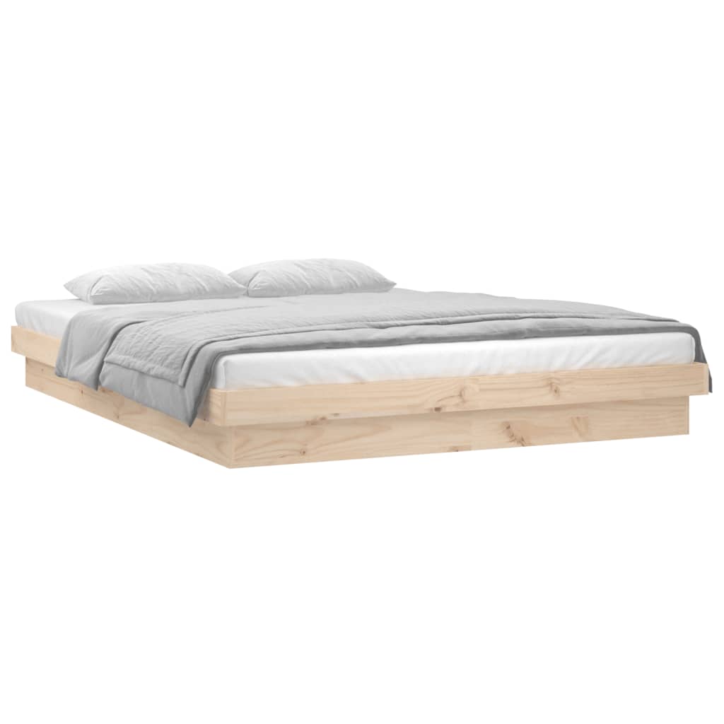 sengeramme med LED-lys 200x200 cm massivt træ