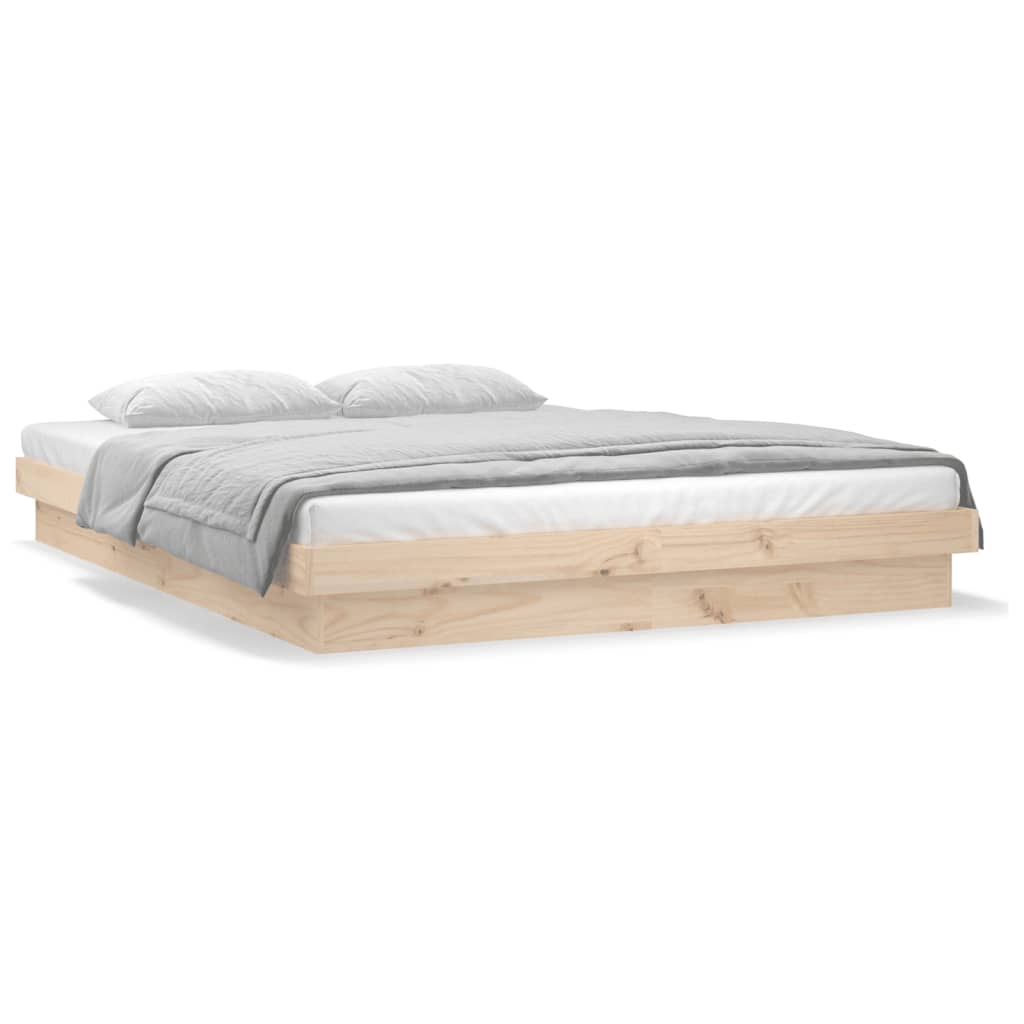 sengeramme med LED-lys 200x200 cm massivt træ