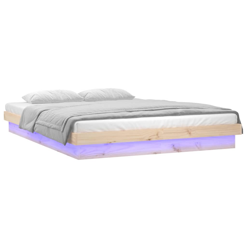 sengeramme med LED-lys 200x200 cm massivt træ