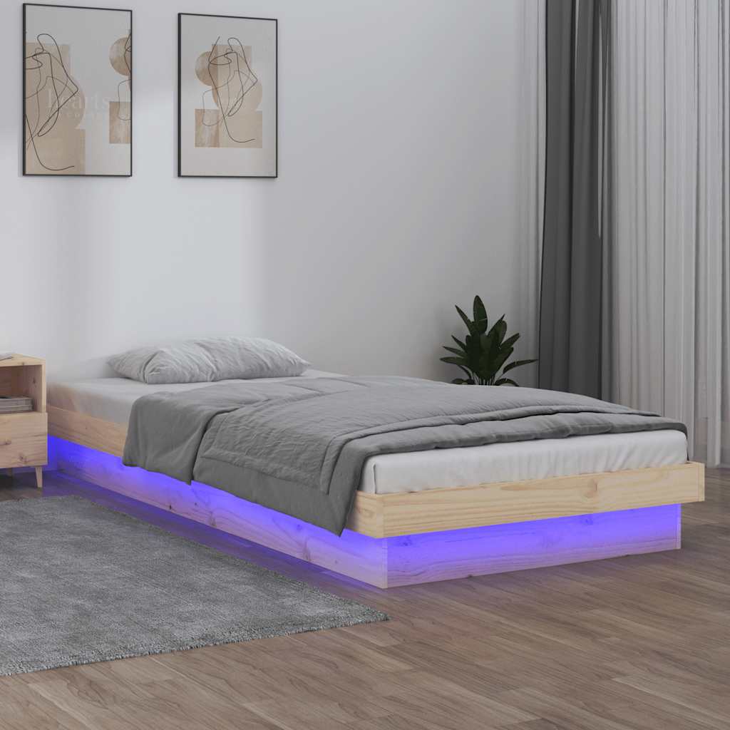 sengeramme med LED 90x190 cm Single massivt træ