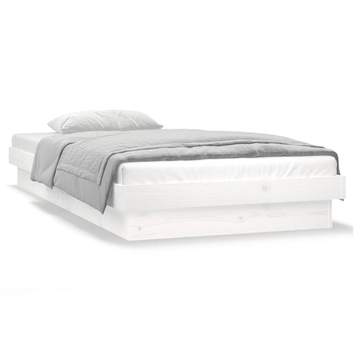 sengeramme med LED-lys 90x190 cm Single massivt træ hvid