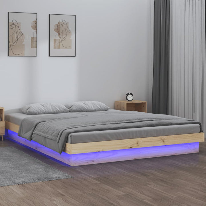 sengeramme med LED 135x190 cm dobbeltseng massivt træ