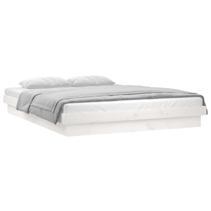sengeramme med LED-lys 135x190 cm dobbelt massivt træ hvid