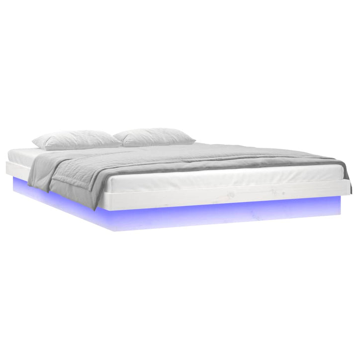 sengeramme med LED-lys 135x190 cm dobbelt massivt træ hvid