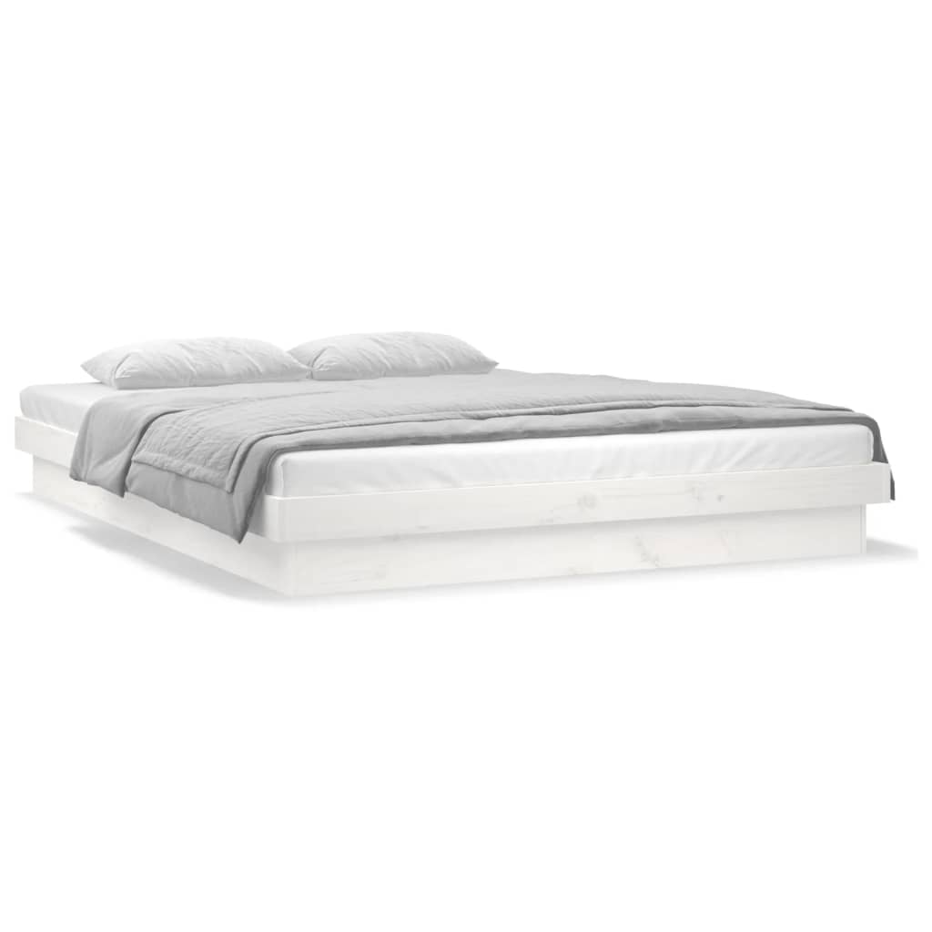 sengeramme med LED-lys 135x190 cm dobbelt massivt træ hvid