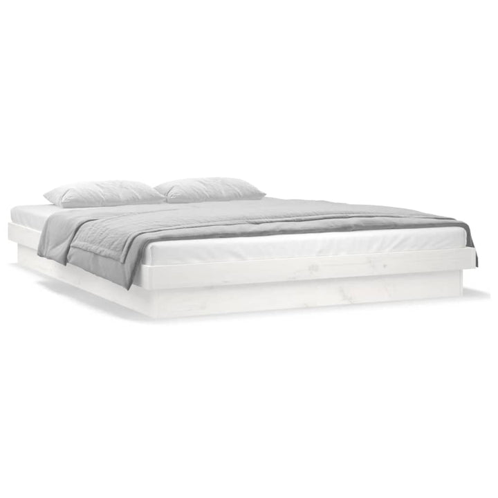 sengeramme med LED-lys 135x190 cm dobbelt massivt træ hvid