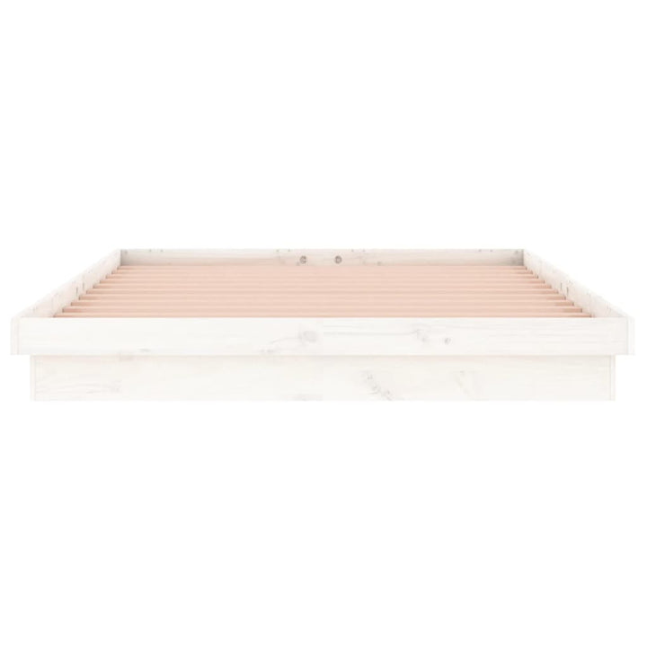 sengeramme med LED-lys 135x190 cm dobbelt massivt træ hvid