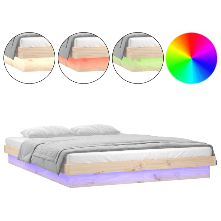 sengeramme med LED-lys 140x190 cm massivt træ