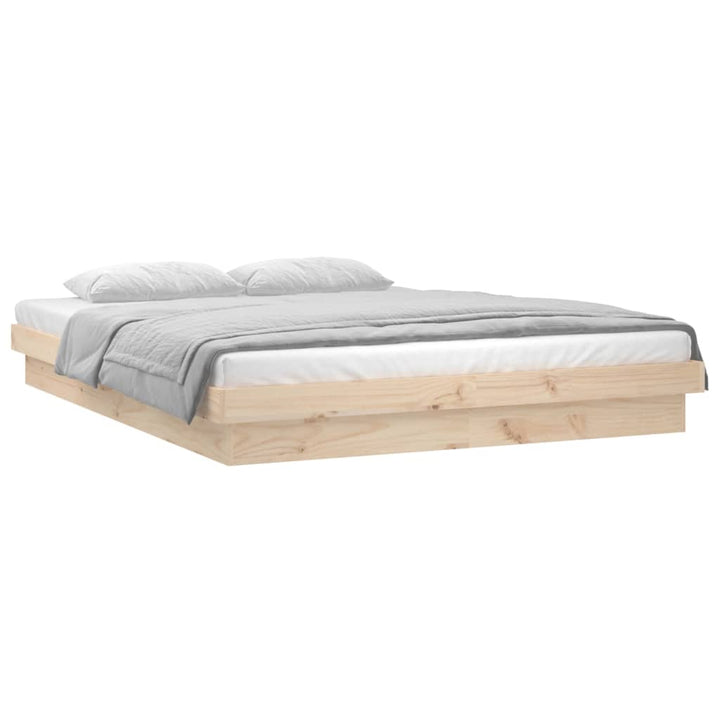 sengeramme med LED-lys 140x190 cm massivt træ