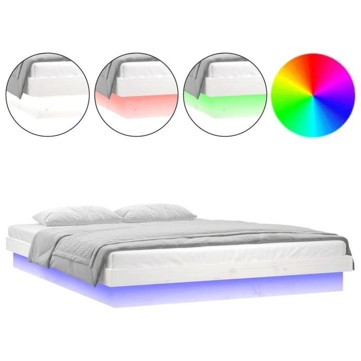 sengeramme med LED-lys 140x190 cm massivt træ hvid