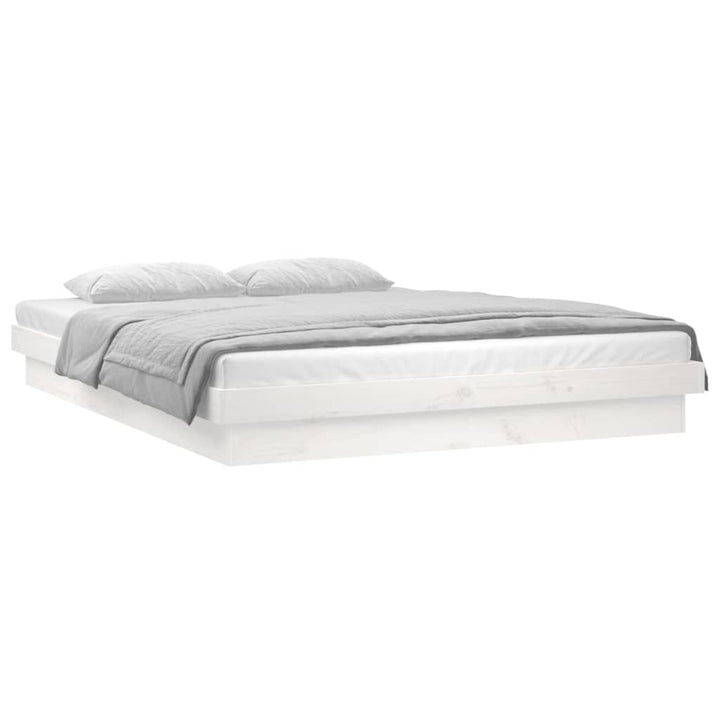 sengeramme med LED-lys 140x190 cm massivt træ hvid