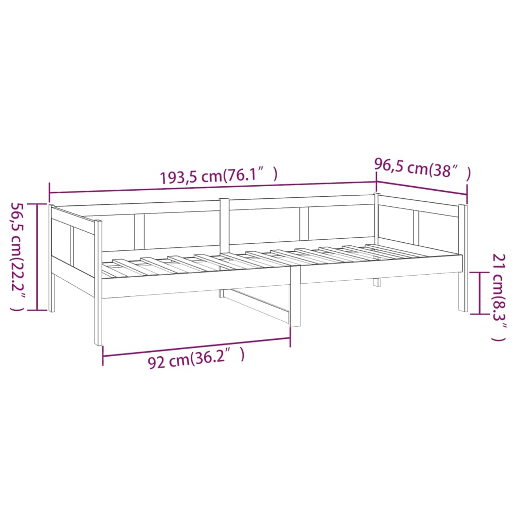 daybed massivt fyrretræ gyldenbrun 90x190 cm