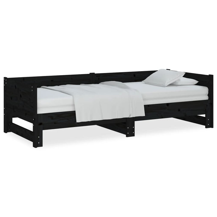daybed med udtræk 2x(90x200) cm massivt fyrretræ sort