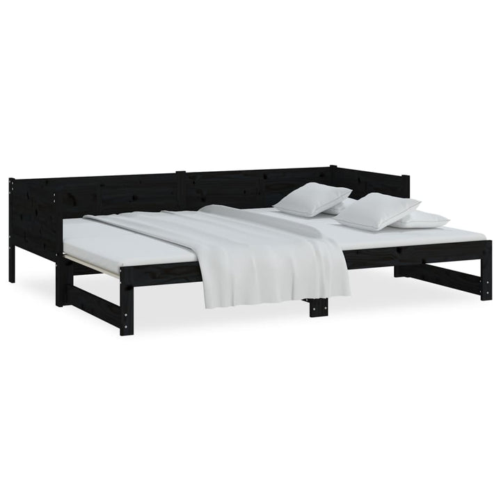 daybed med udtræk 2x(90x200) cm massivt fyrretræ sort