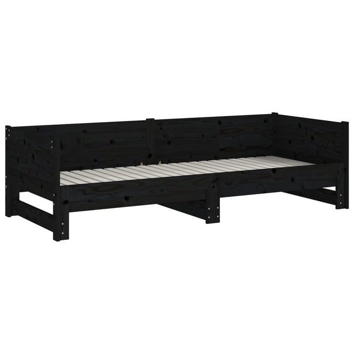 daybed med udtræk 2x(90x200) cm massivt fyrretræ sort
