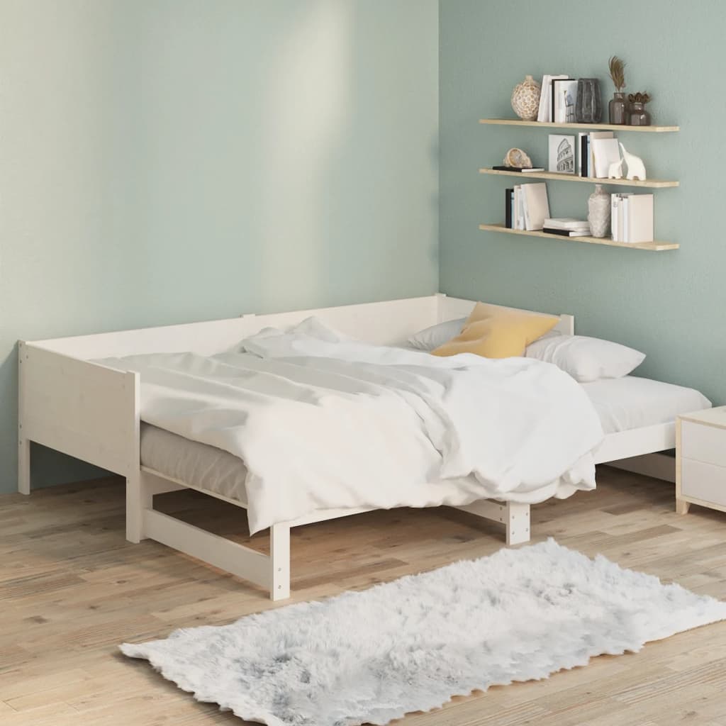 daybed med udtræk 2x(90x190) cm massivt fyrretræ hvid