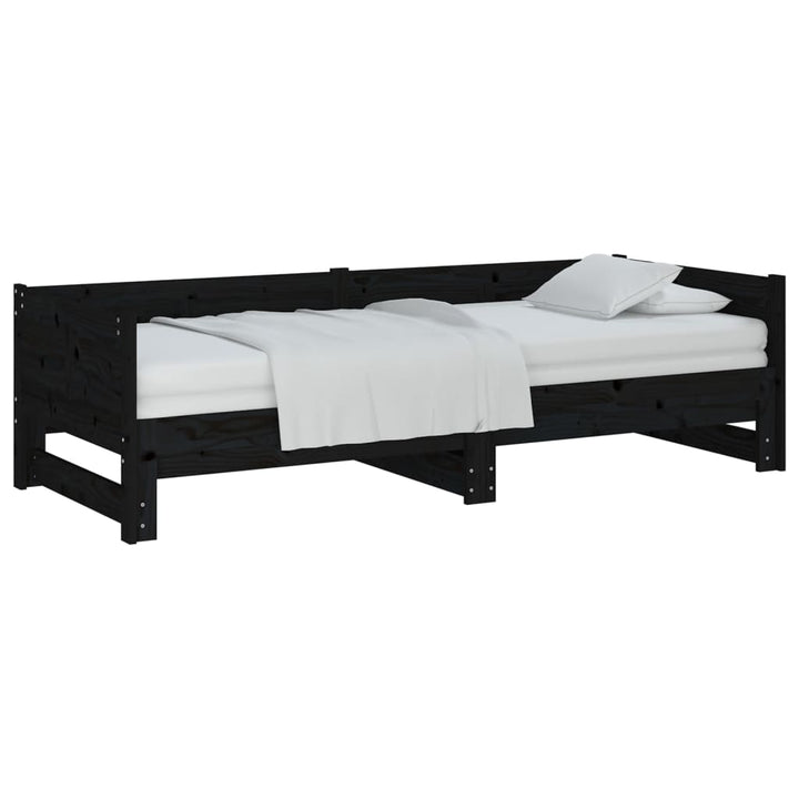 daybed med udtræk 2x(90x190) cm massivt fyrretræ sort