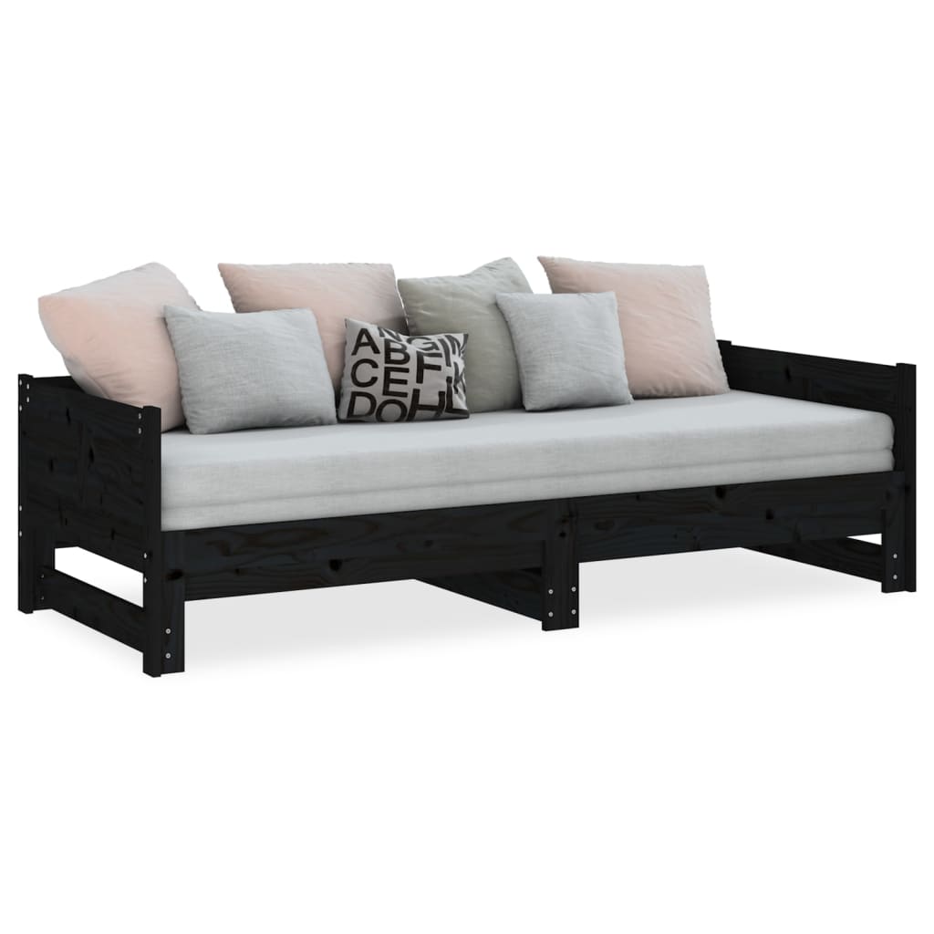 daybed med udtræk 2x(90x190) cm massivt fyrretræ sort