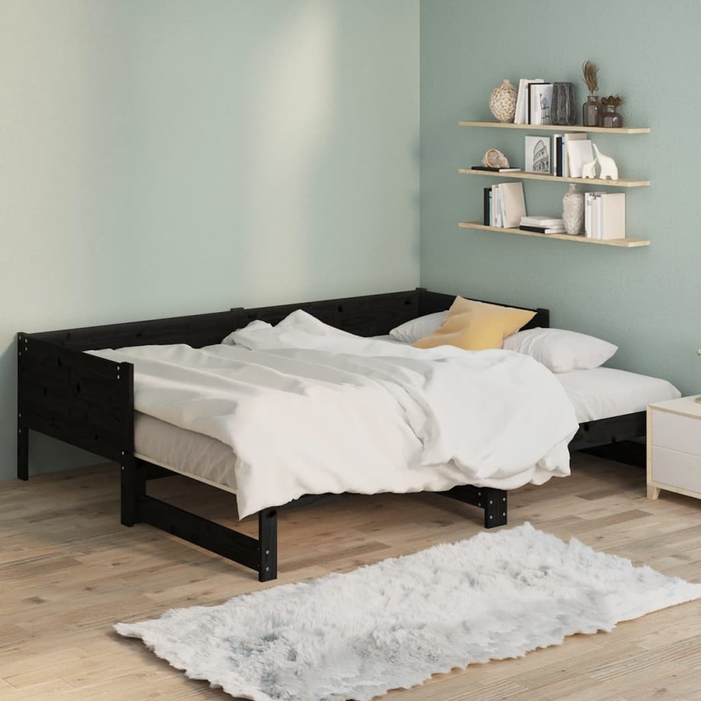 daybed med udtræk 2x(90x190) cm massivt fyrretræ sort