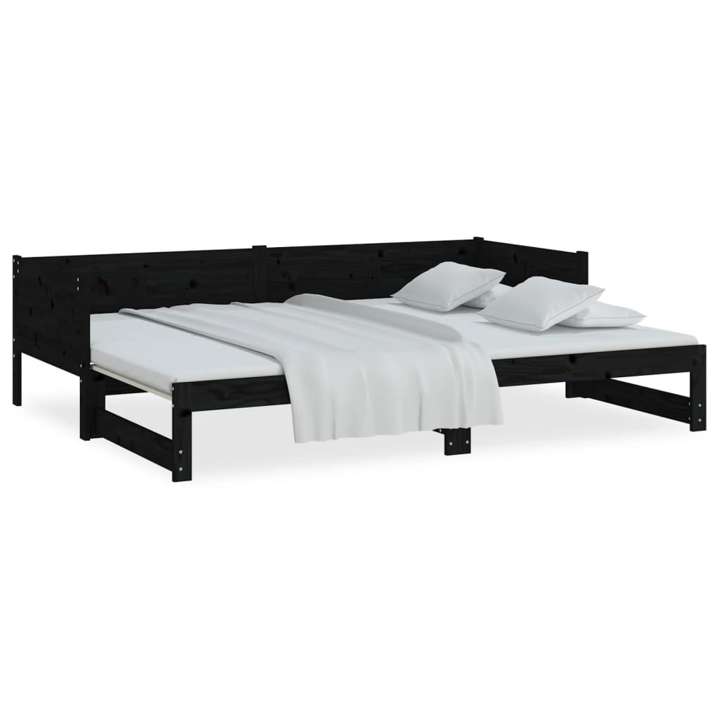 daybed med udtræk 2x(90x190) cm massivt fyrretræ sort