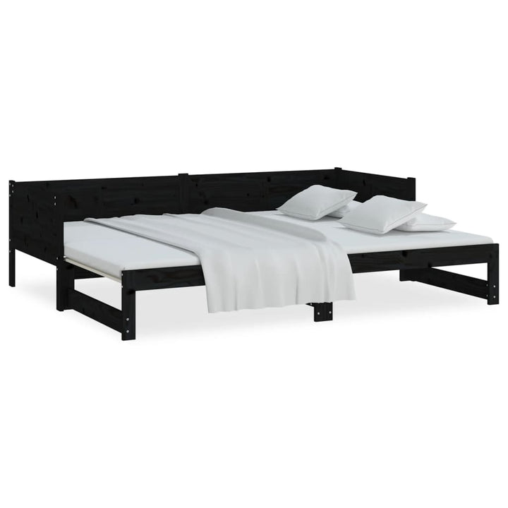 daybed med udtræk 2x(90x190) cm massivt fyrretræ sort